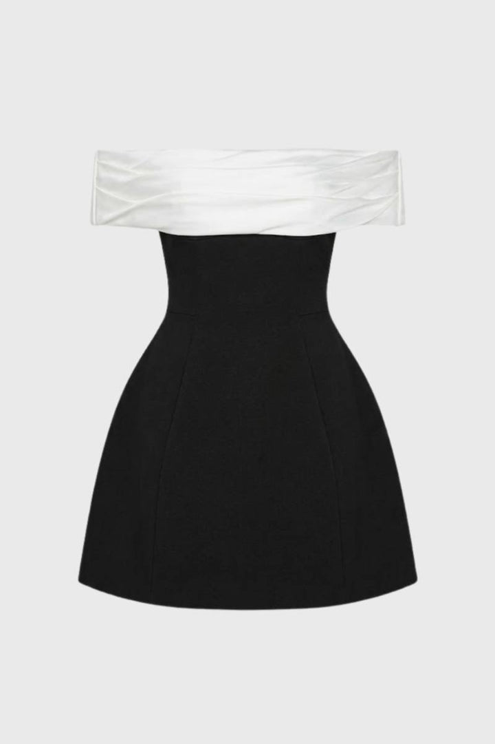 Mini Dress Women - Off Shoulder Two Tone Bardot | Elegant - Black