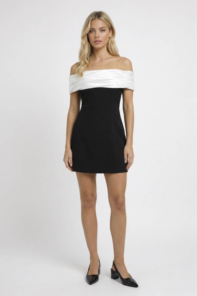 Mini Dress Women - Off Shoulder Two Tone Bardot | Elegant - Black