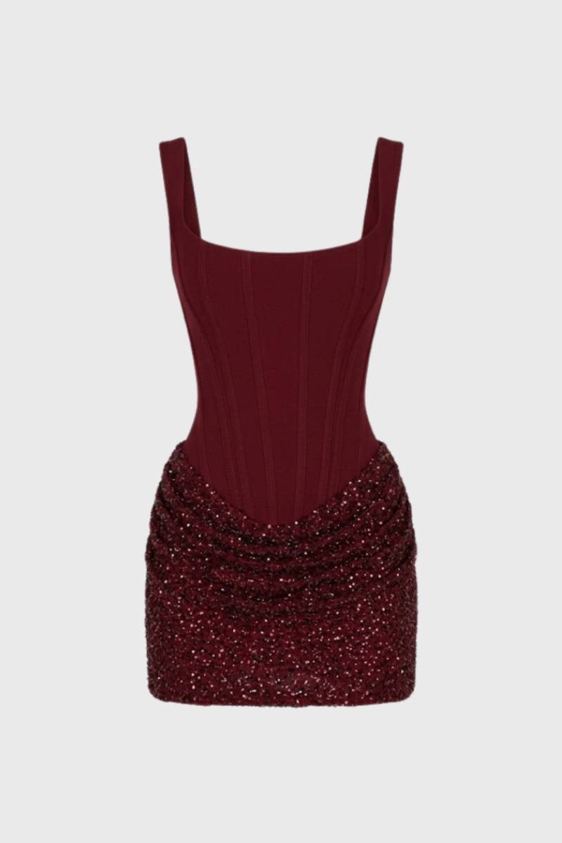 Mini Dress Women - Sequin Embellished Bodycon | Glamorous - Burgundy