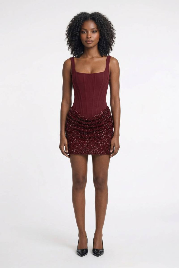 Mini Dress Women - Sequin Embellished Bodycon | Glamorous - Burgundy