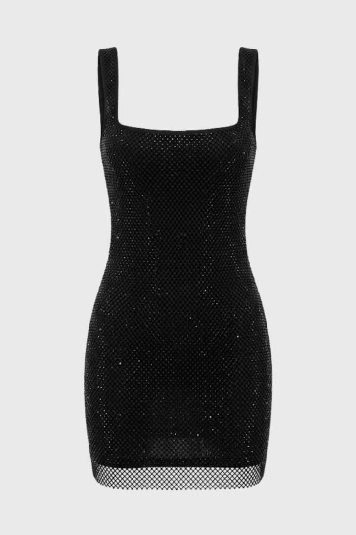 Mini Dress Women - Square Neck Sparkle Detail | Glamorous - Black