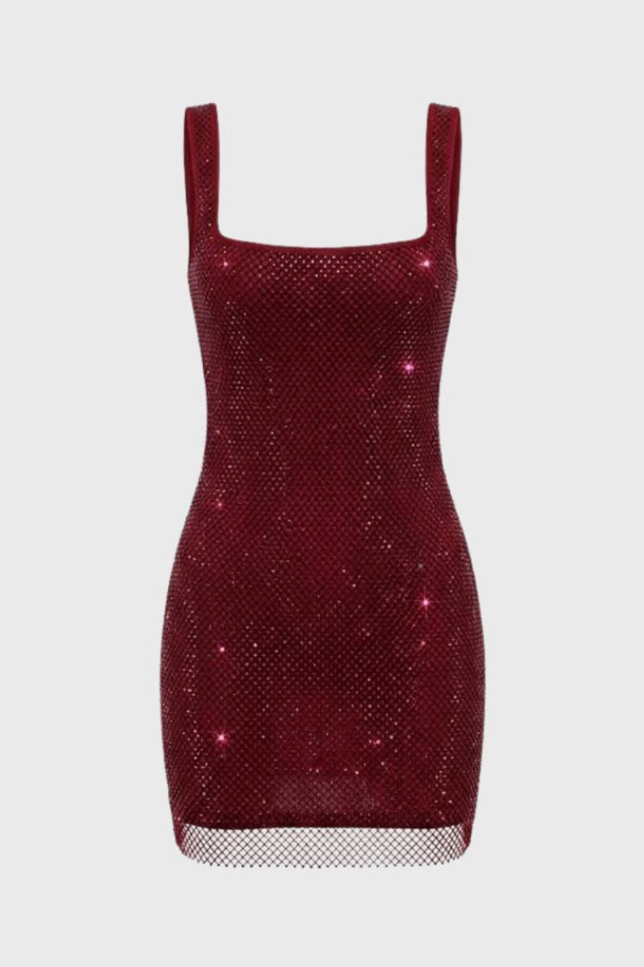 Mini Dress Women - Square Neck Sparkle Detail | Glamorous - Burgundy