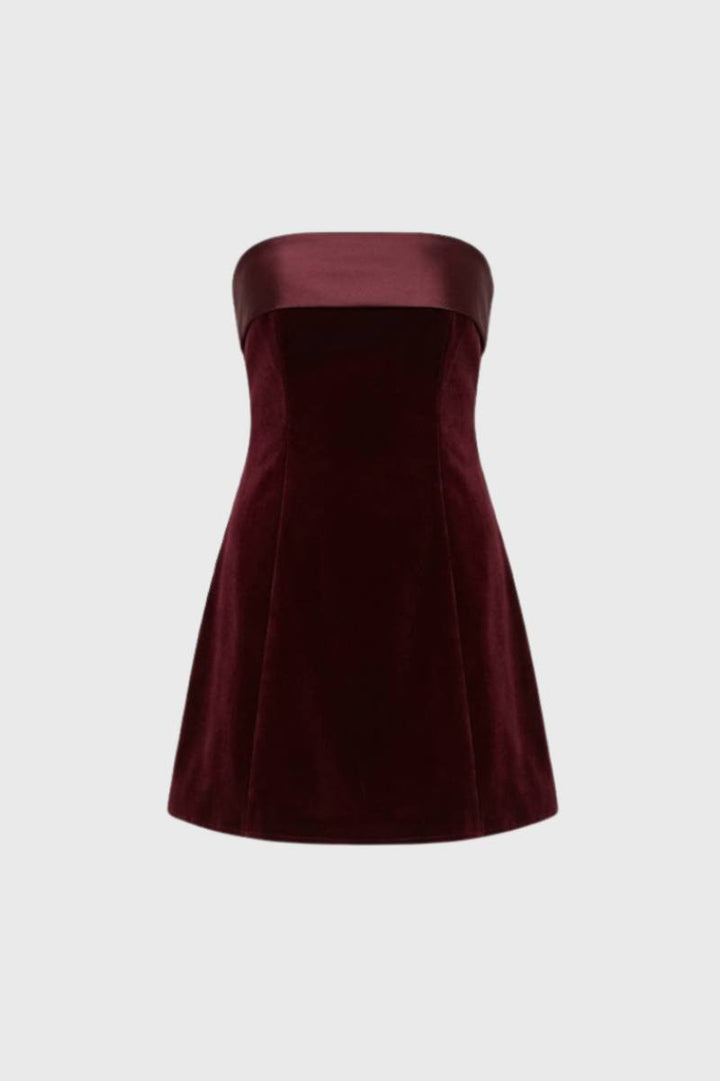 Mini Dress Women - Strapless Bandeau with Mixed Texture | Chic - Burgundy