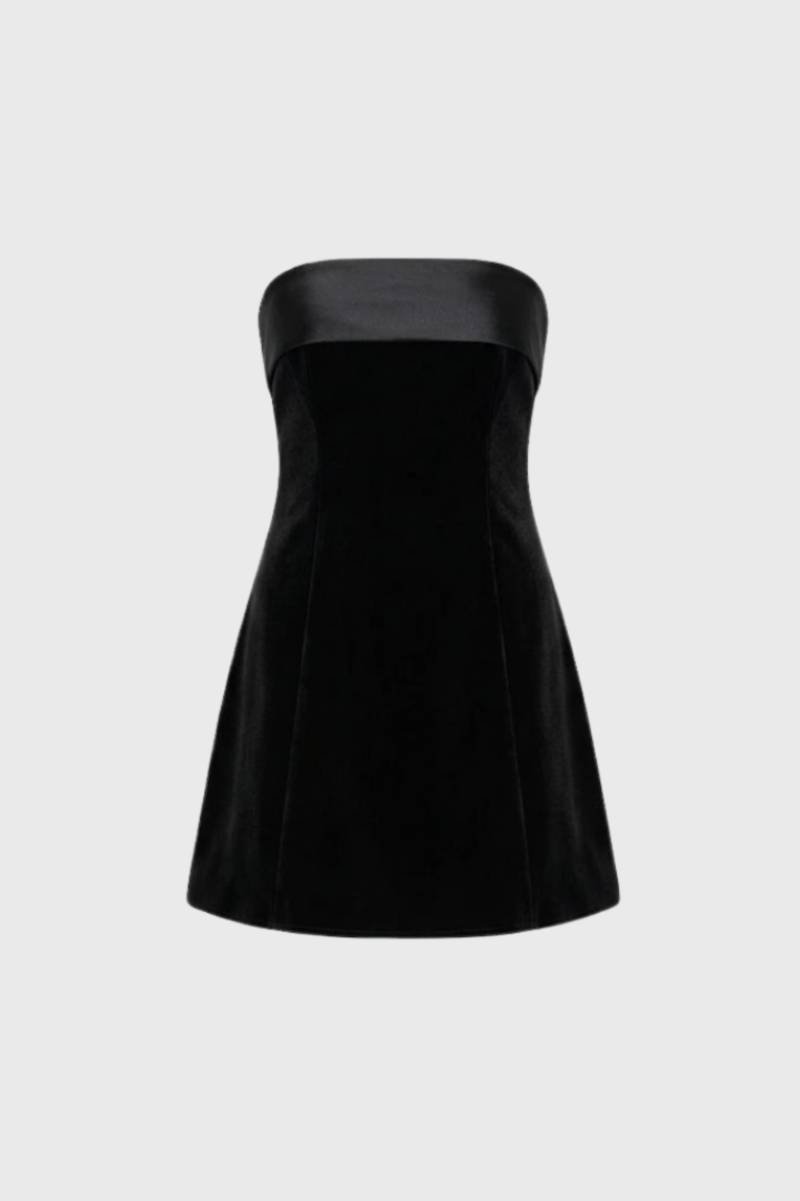 Mini Dress Women - Strapless Bandeau with Mixed Texture | Chic - Black