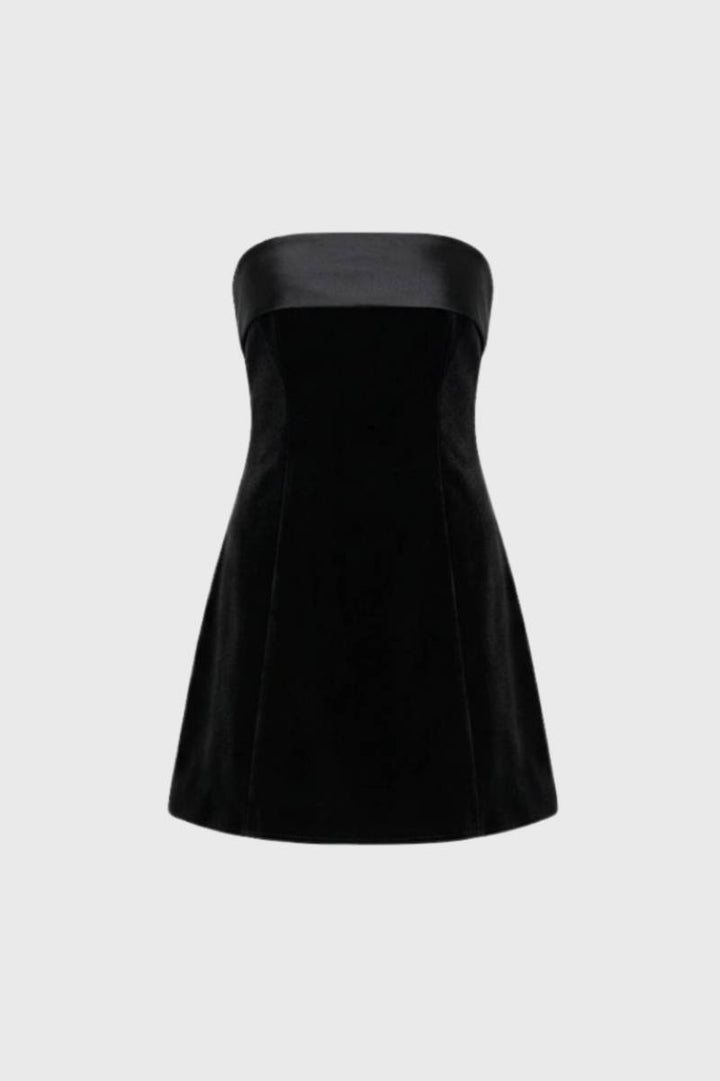 Mini Dress Women - Strapless Bandeau with Mixed Texture | Chic - Black