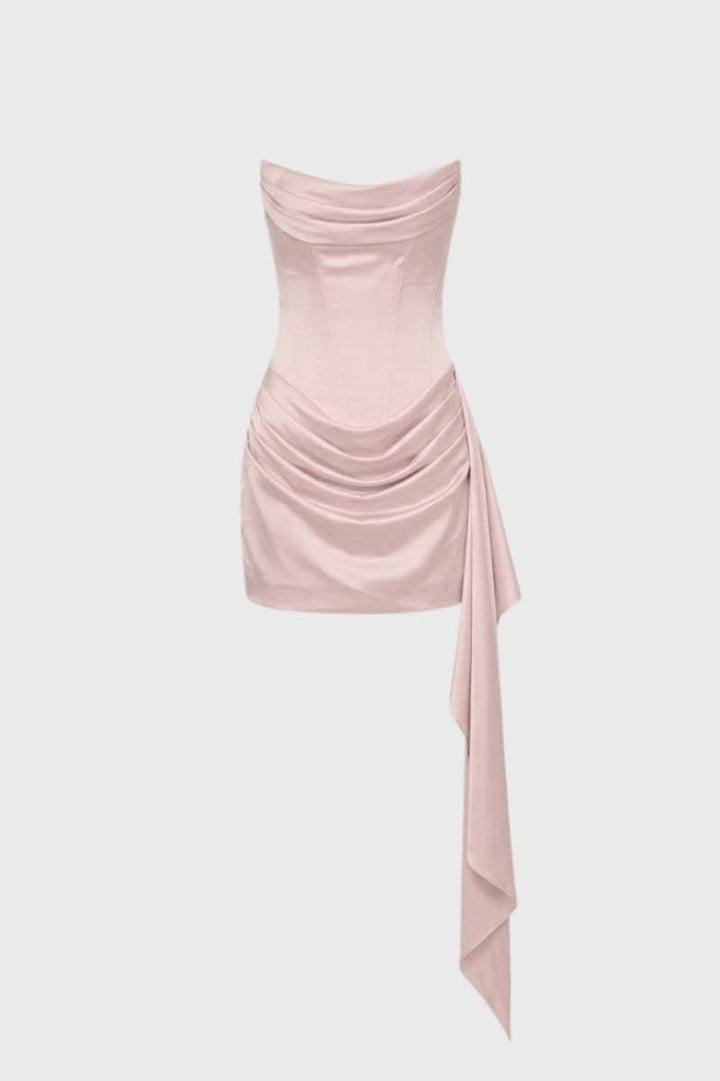 Mini Dress Women - Strapless Draped with Side Tie Detail | Chic - Light Pink