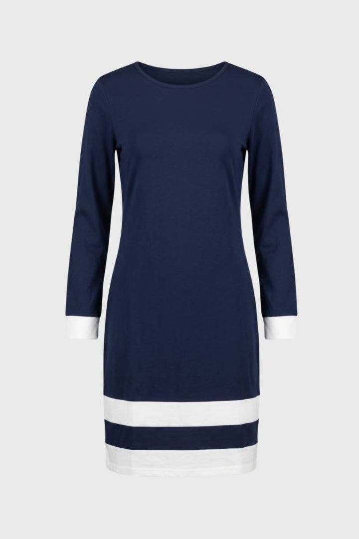 Mini Dress Women - Striped Contrast Long Sleeve | Sporty Chic — Navy