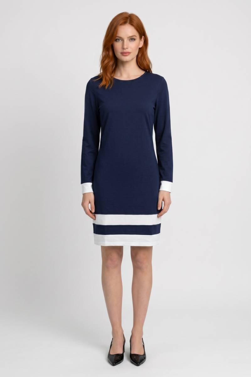 Mini Dress Women - Striped Contrast Long Sleeve | Sporty Chic — Navy