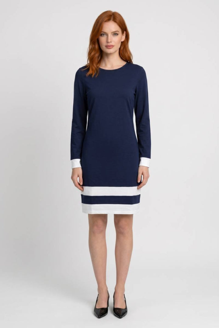 Mini Dress Women - Striped Contrast Long Sleeve | Sporty Chic — Navy