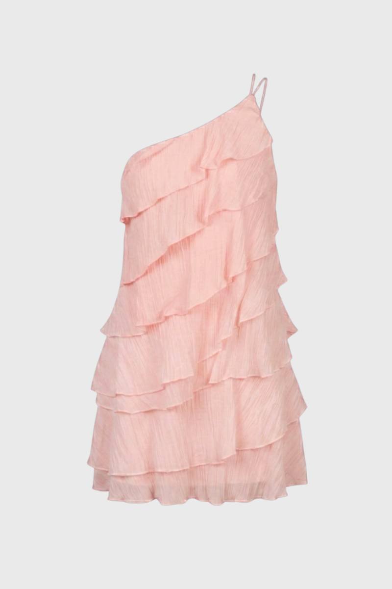 Mini Dress Women - Tiered Ruffle One Shoulder with Straps | Chic — Pink