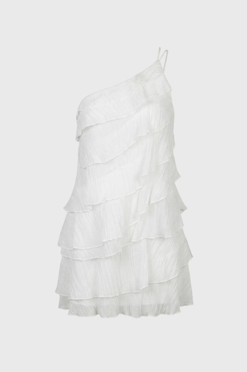 Mini Dress Women - Tiered Ruffle One Shoulder with Straps | Chic — White