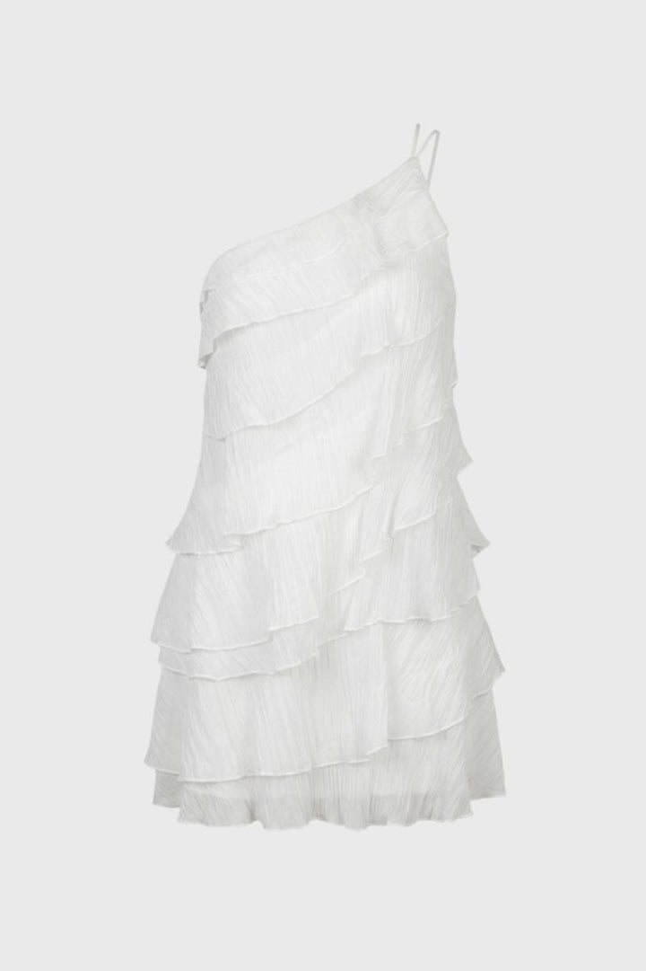 Mini Dress Women - Tiered Ruffle One Shoulder with Straps | Chic — White