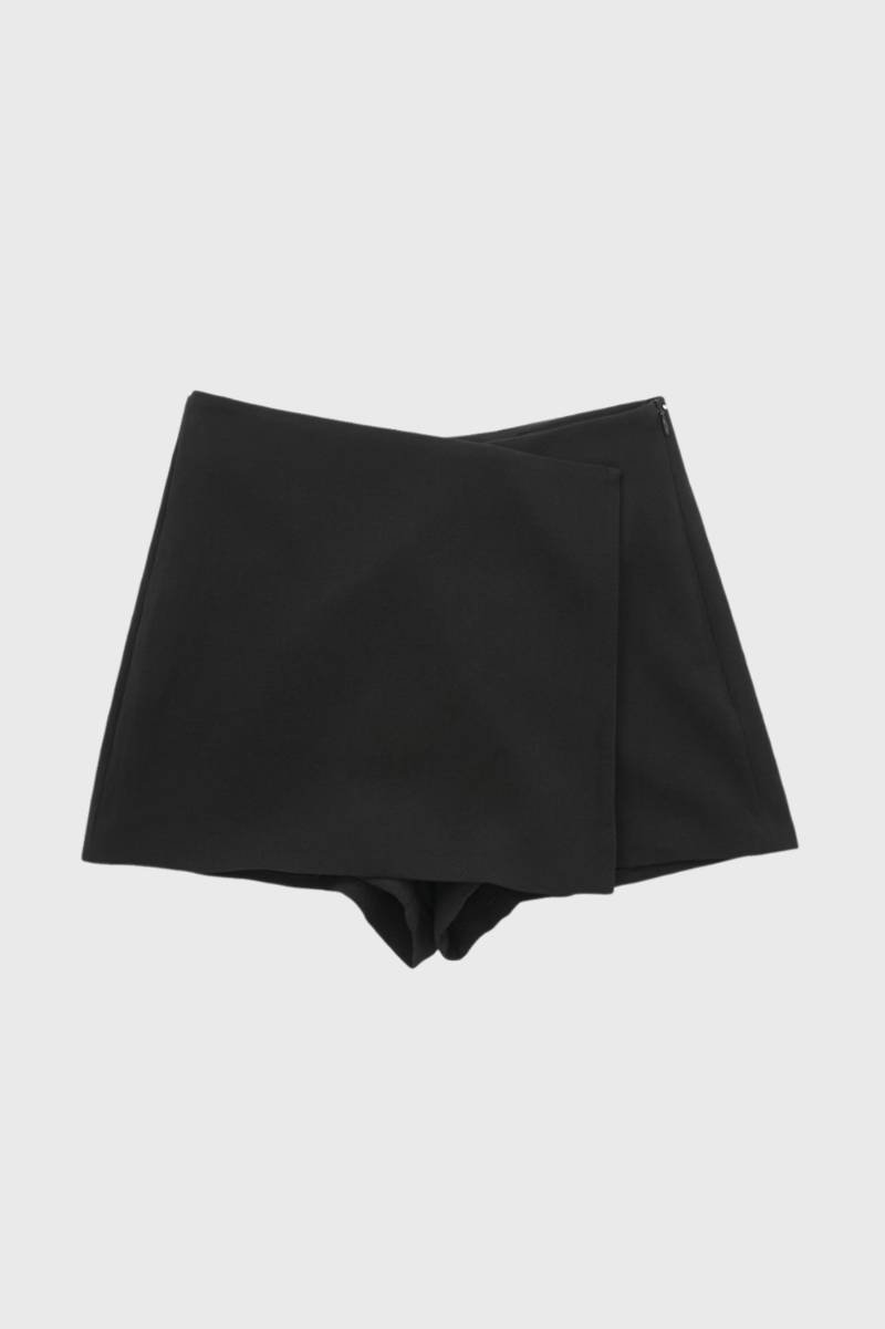 Mini Skort Women - High Waist Asymmetric Wrap | Elegant — Black