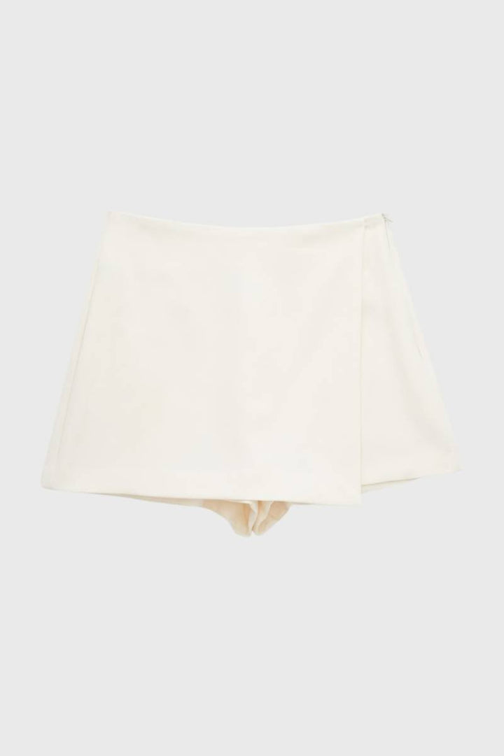 Mini Skort Women - High Waist Asymmetric Wrap | Elegant — White