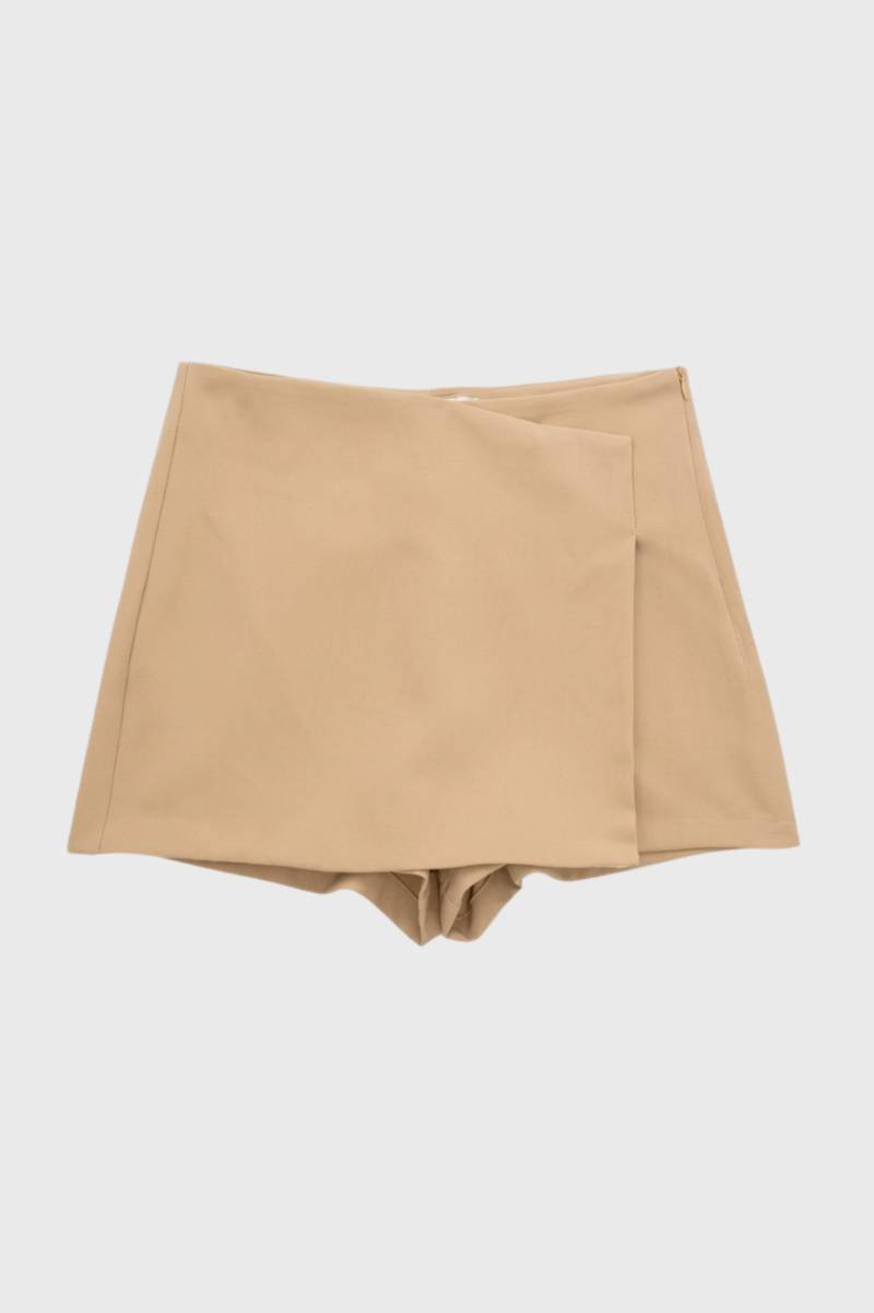 Mini Skort Women - High Waist Asymmetric Wrap | Elegant — Beige