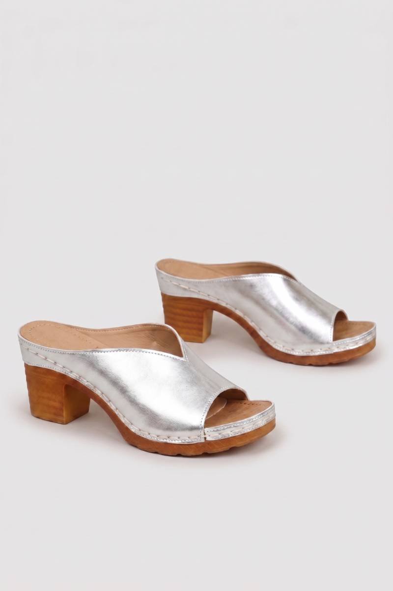 Mule Sandals Women - Block Heel Open Toe Metallic | Chic — Silver