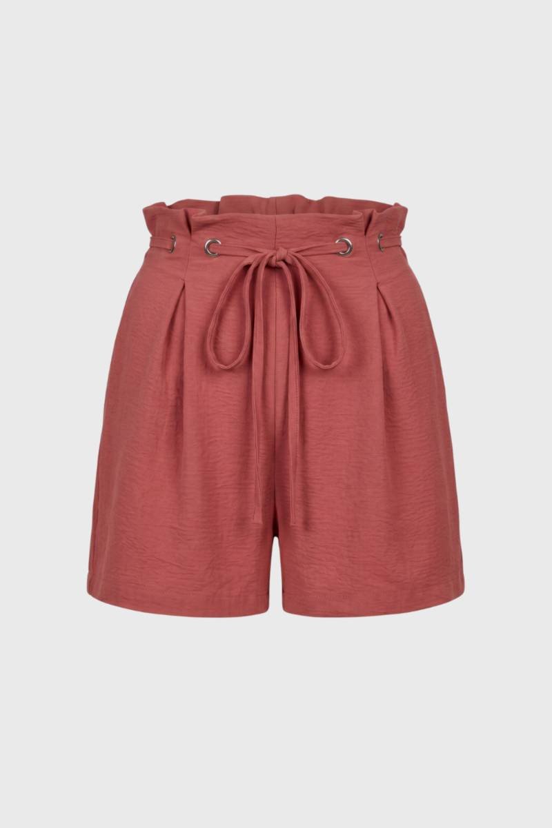 Paperbag Shorts Women - High Waisted Drawstring Tie Belt | Casual — Coral