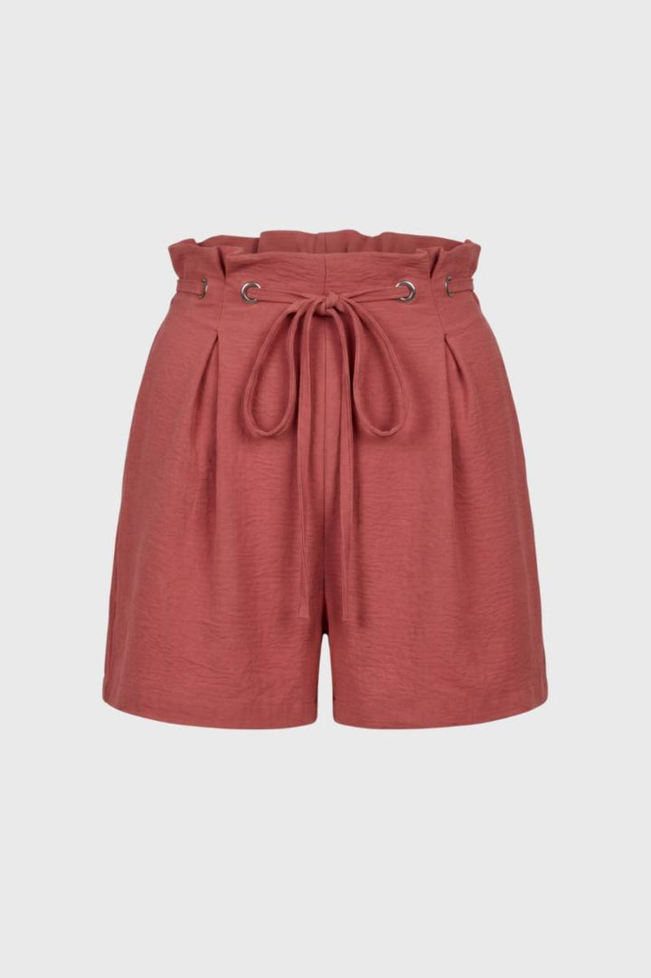 Paperbag Shorts Women - High Waisted Drawstring Tie Belt | Casual — Coral