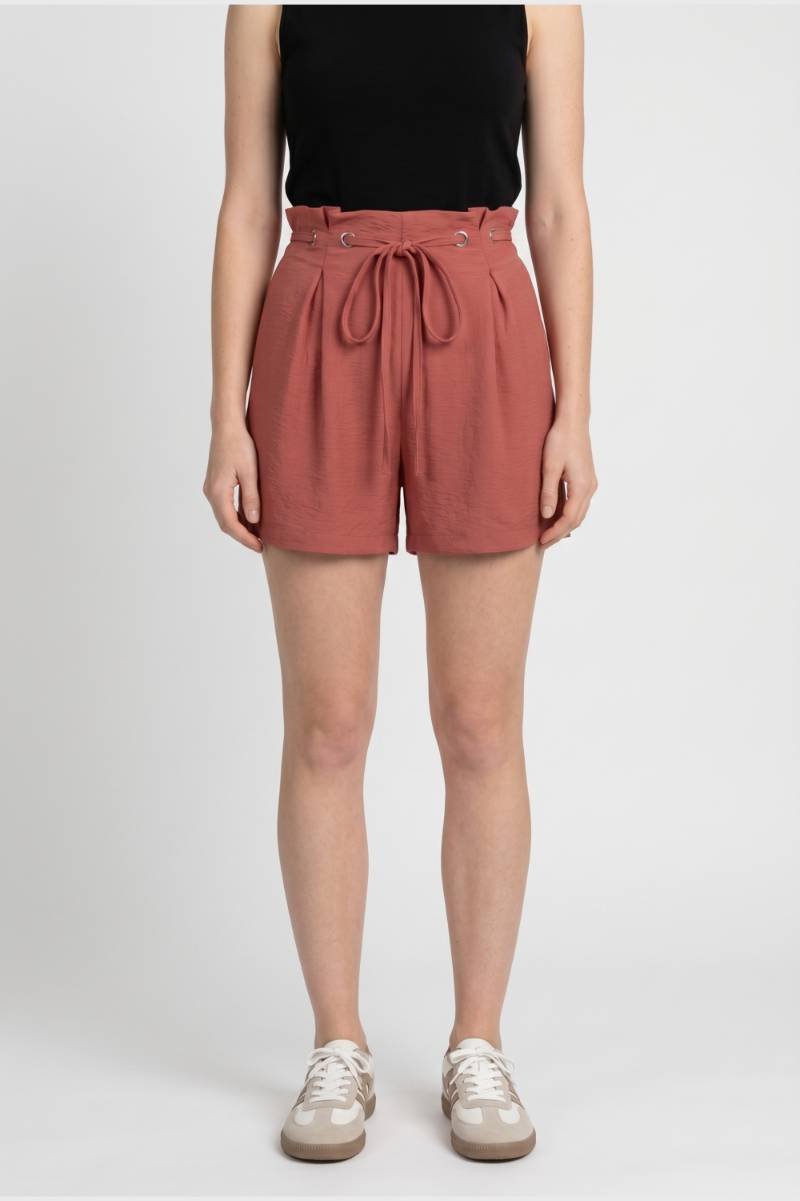 Paperbag Shorts Women - High Waisted Drawstring Tie Belt | Casual — Coral