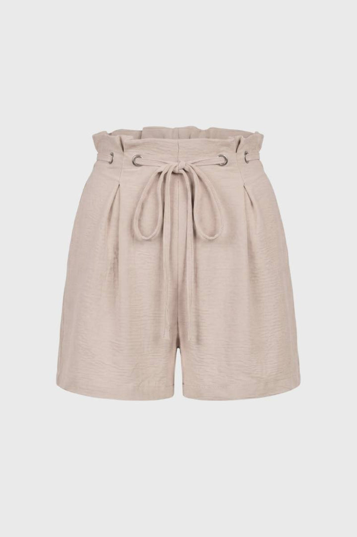 Paperbag Shorts Women - High Waisted Drawstring Tie Belt | Casual — Beige