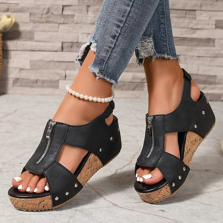 Sandals Women - Wedge Platform Zip Front Open Toe | Summer