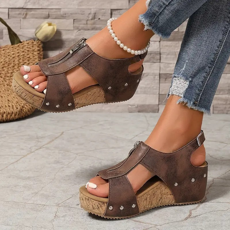 Sandals Women - Wedge Platform Zip Front Open Toe | Summer