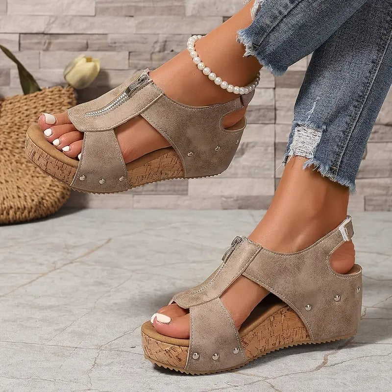 Sandals Women - Wedge Platform Zip Front Open Toe | Summer