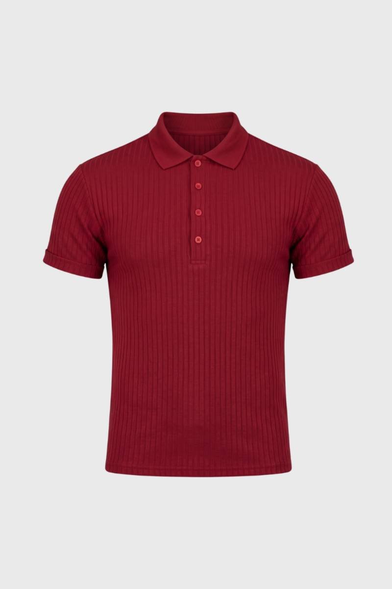 Polo Men - Ribbed Knit Short Sleeve with Button Front | Smart Casual — Wine
