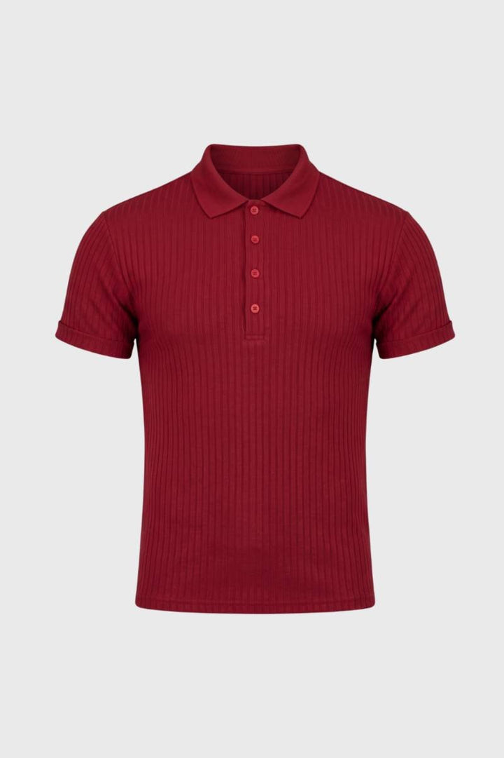 Polo Men - Ribbed Knit Short Sleeve with Button Front | Smart Casual — Wine