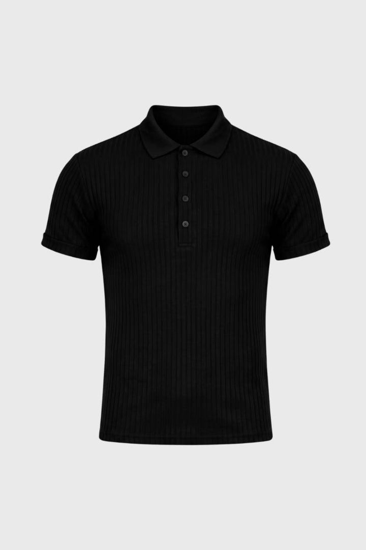 Polo Men - Ribbed Knit Short Sleeve with Button Front | Smart Casual — Black