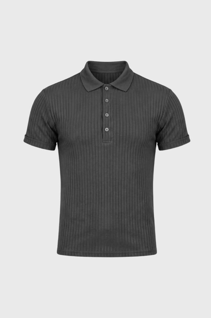 Polo Men - Ribbed Knit Short Sleeve with Button Front | Smart Casual — Charcoal