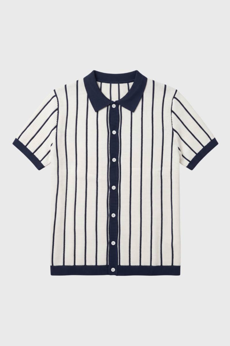 Polo Men - Striped Button Front with Collar | Vintage — Striped Navy