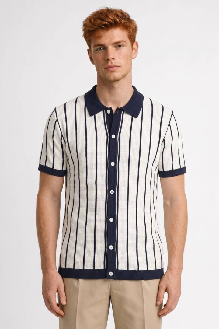 Polo Men - Striped Button Front with Collar | Vintage — Striped Navy