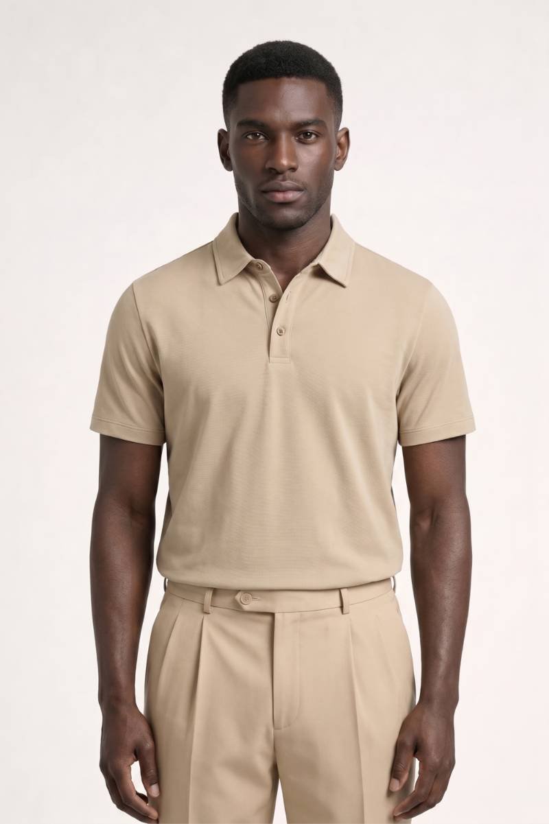 Polo Shirt Men - Classic Collar Button Placket | Smart Casual — Beige