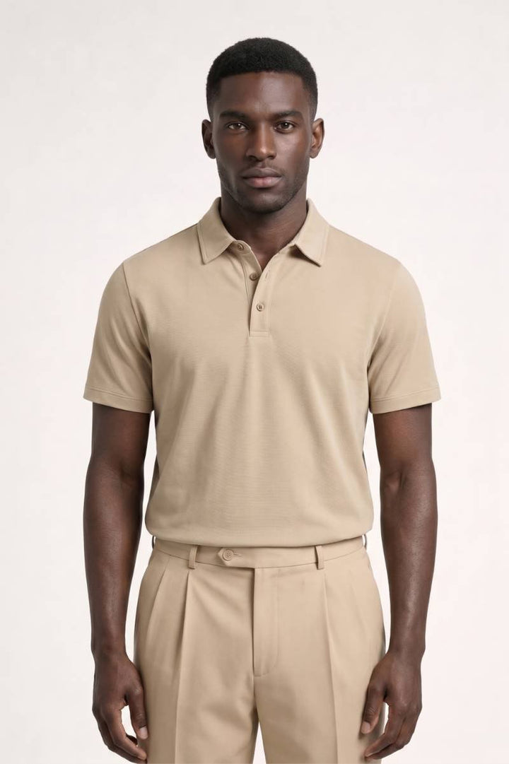 Polo Shirt Men - Classic Collar Button Placket | Smart Casual — Beige