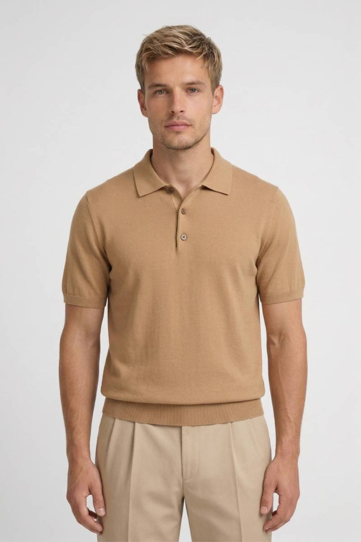 Polo Shirt Men - Classic Short Sleeve with Buttons | Refined - Camel
