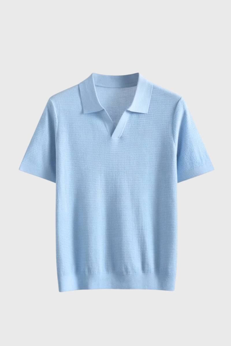 Polo Shirt Men - Classic Textured Knit Short Sleeve | Smart - Light Blue