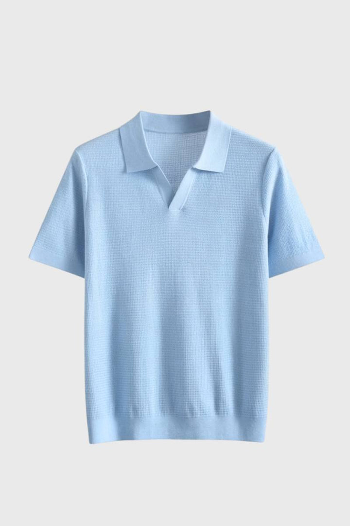 Polo Shirt Men - Classic Textured Knit Short Sleeve | Smart - Light Blue