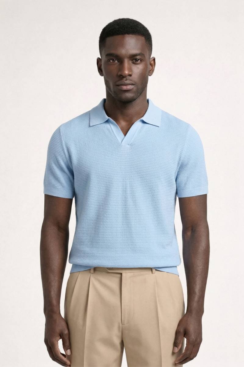 Polo Shirt Men - Classic Textured Knit Short Sleeve | Smart - Light Blue