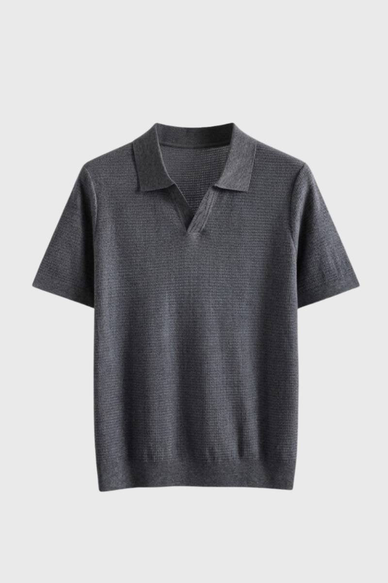 Polo Shirt Men - Classic Textured Knit Short Sleeve | Smart - Charcoal