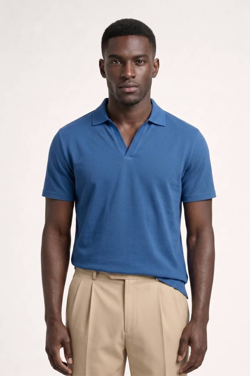 Polo Shirt Men - Classic V-Neck Short Sleeve | Smart Casual — Blue