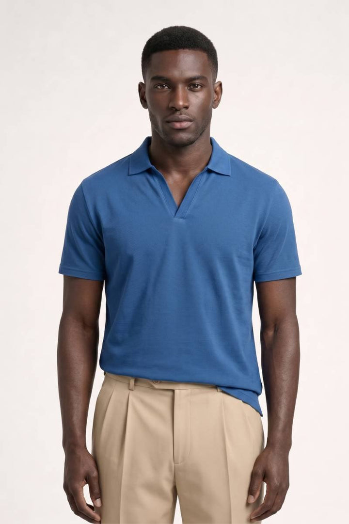 Polo Shirt Men - Classic V-Neck Short Sleeve | Smart Casual — Blue