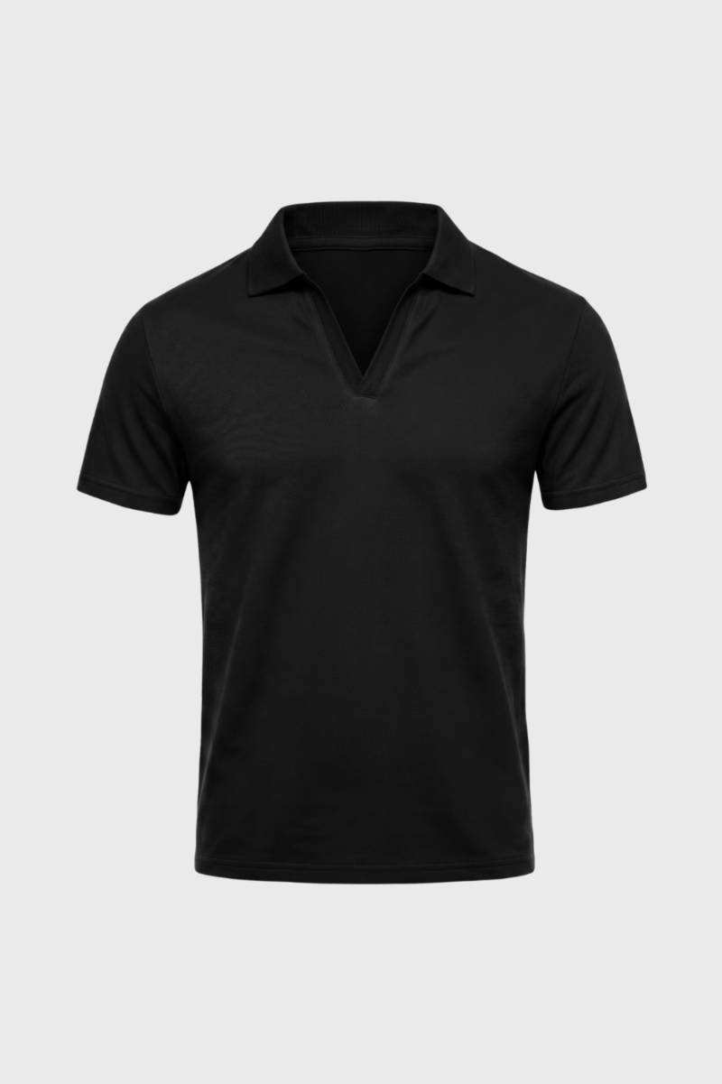 Polo Shirt Men - Classic V-Neck Short Sleeve | Smart Casual — Black