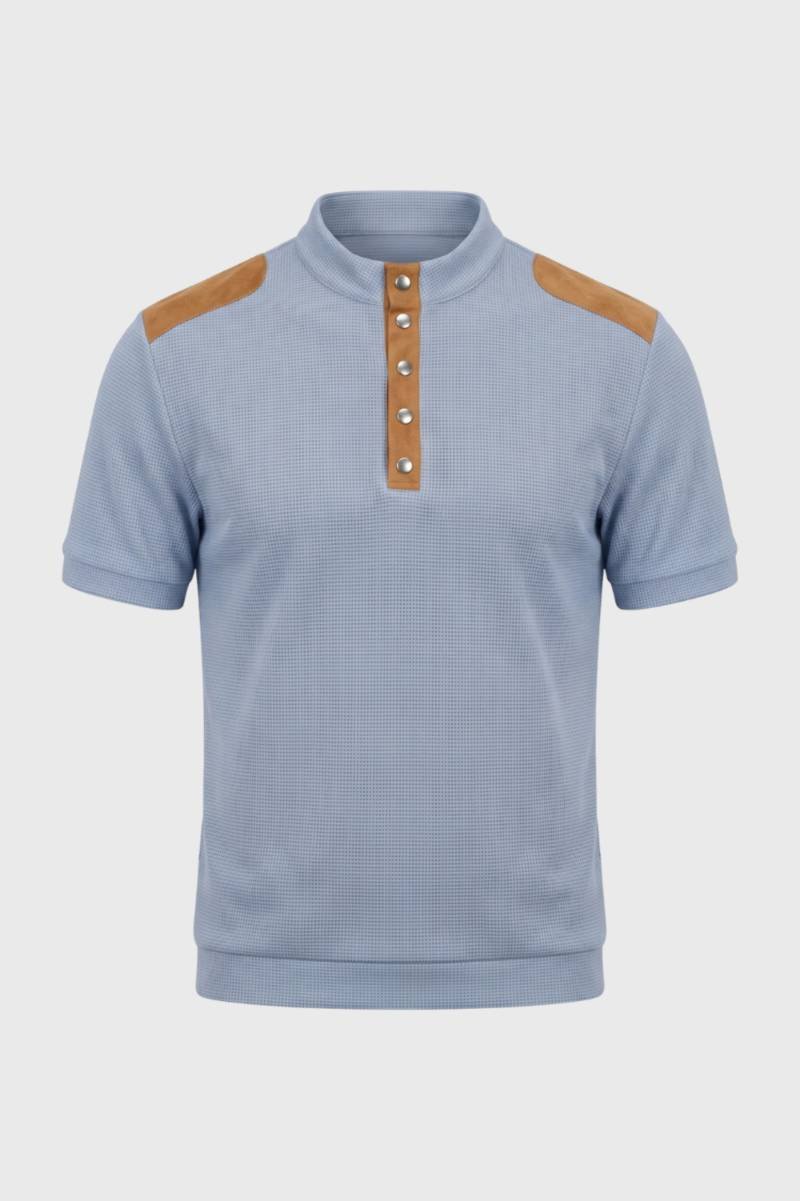 Polo Shirt Men - Colour Block Stand Collar with Button Placket | Smart — Light Blue