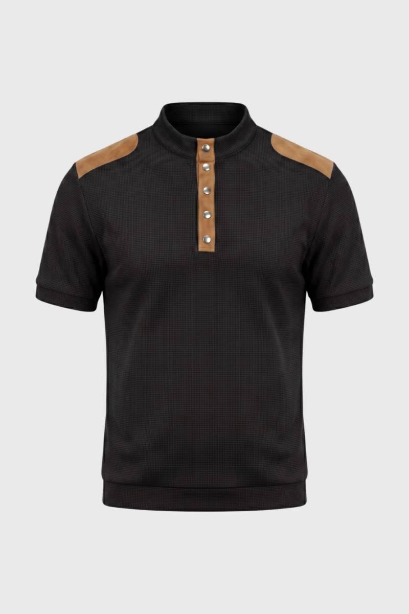Polo Shirt Men - Colour Block Stand Collar with Button Placket | Smart — Black