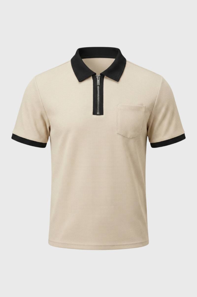 Polo Shirt Men - Contrast Collar Zip Detail | Smart Casual — Beige
