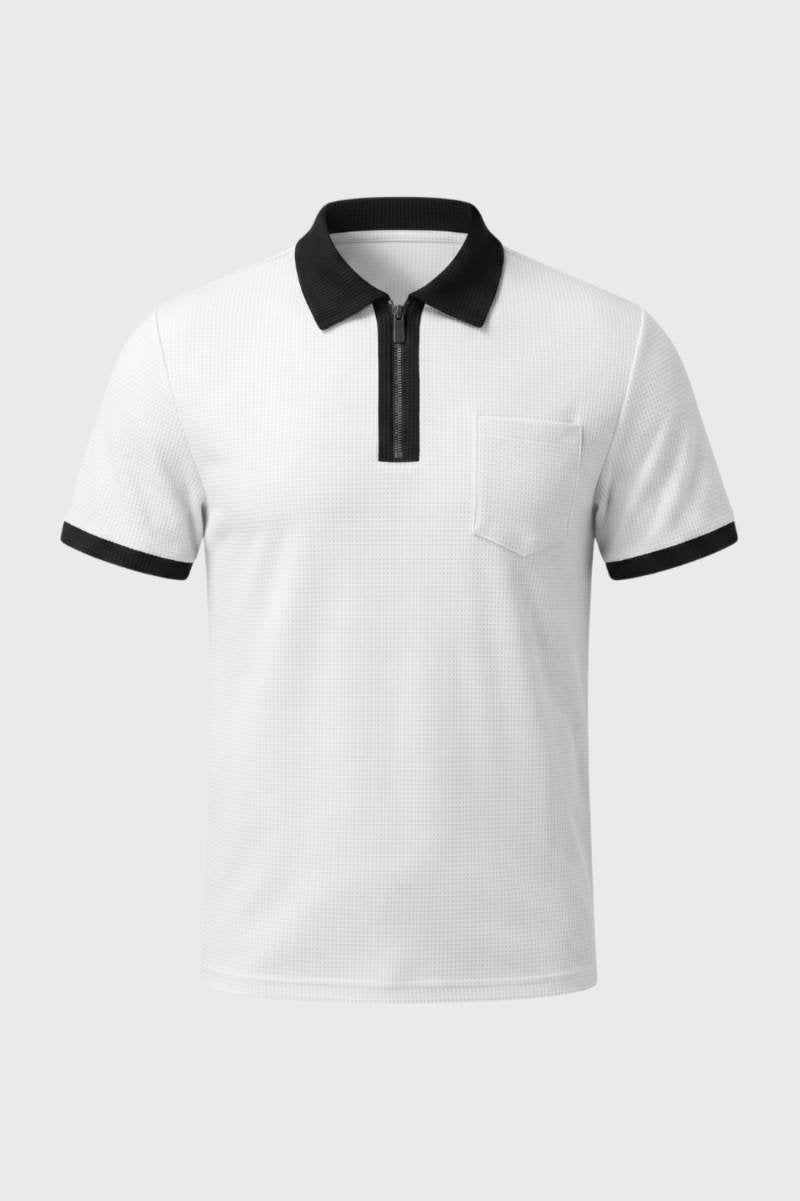 Polo Shirt Men - Contrast Collar Zip Detail | Smart Casual — White