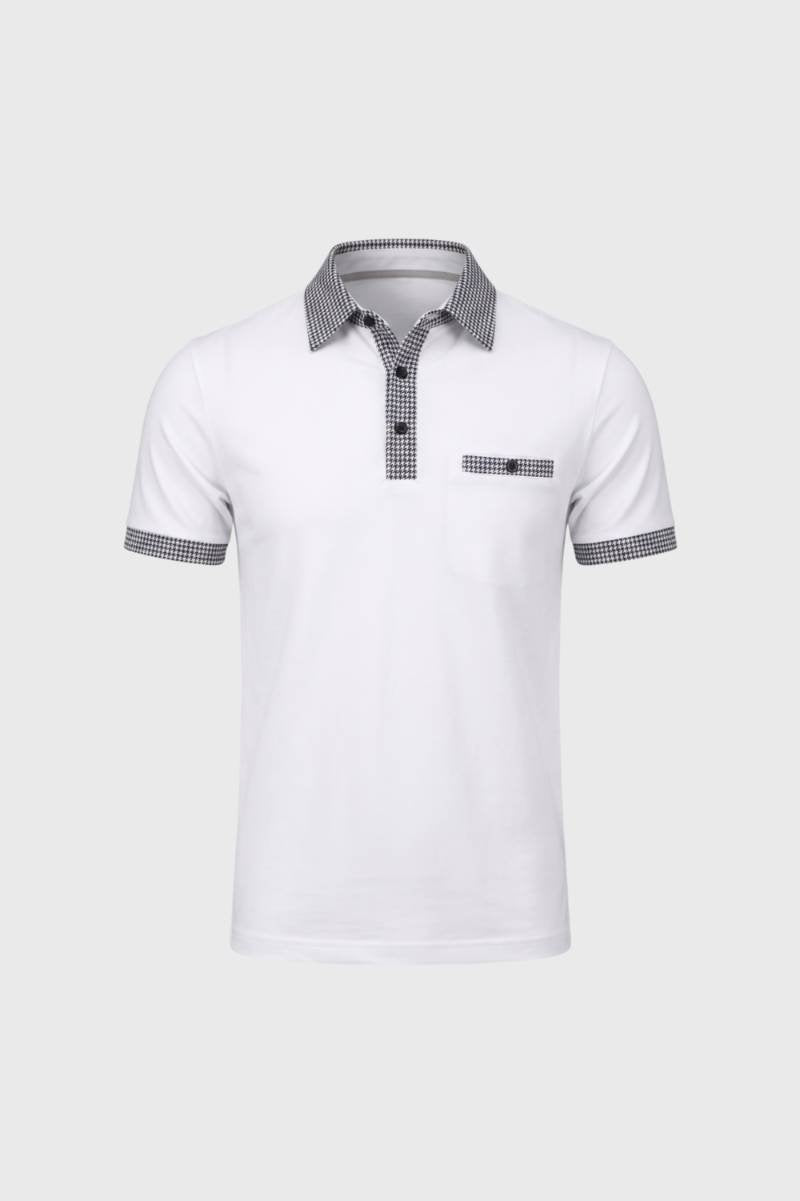 Polo Shirt Men - Gingham Collar Detail Short Sleeve | Smart — White