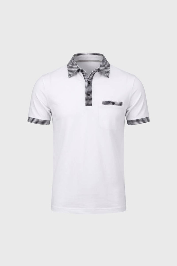 Polo Shirt Men - Gingham Collar Detail Short Sleeve | Smart — White