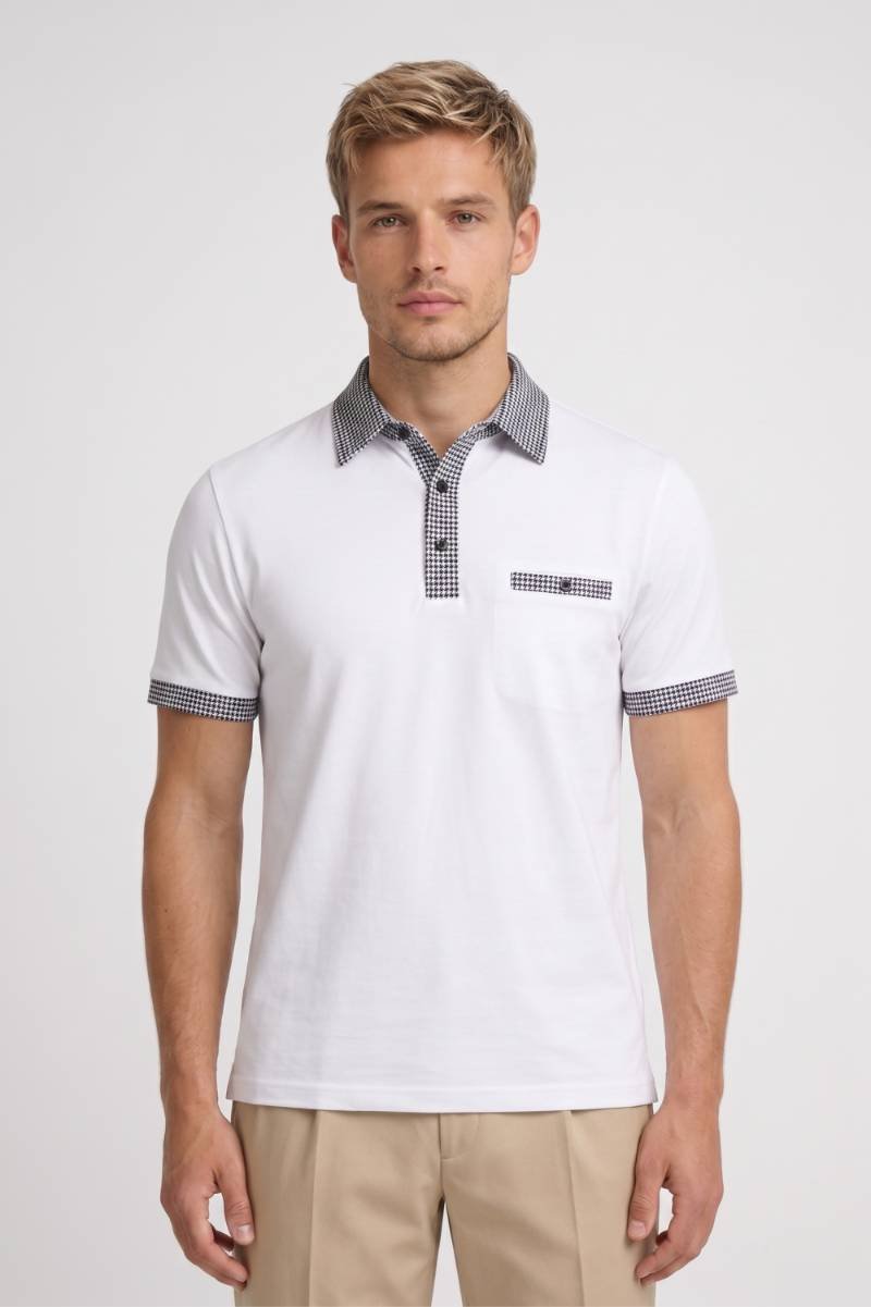 Polo Shirt Men - Gingham Collar Detail Short Sleeve | Smart — White